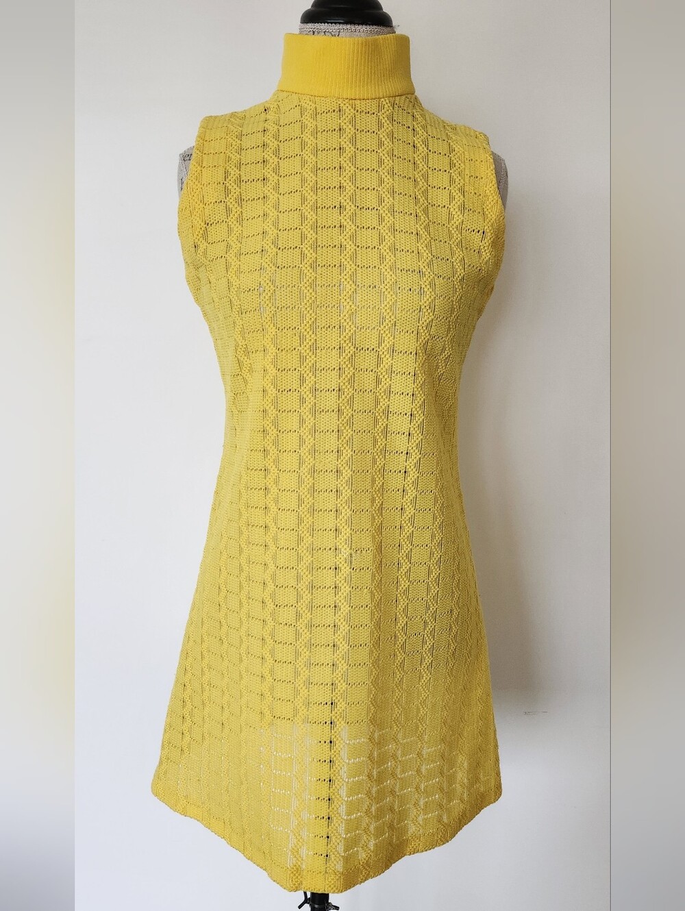 60s Mod Crochet Yellow Mini Dress